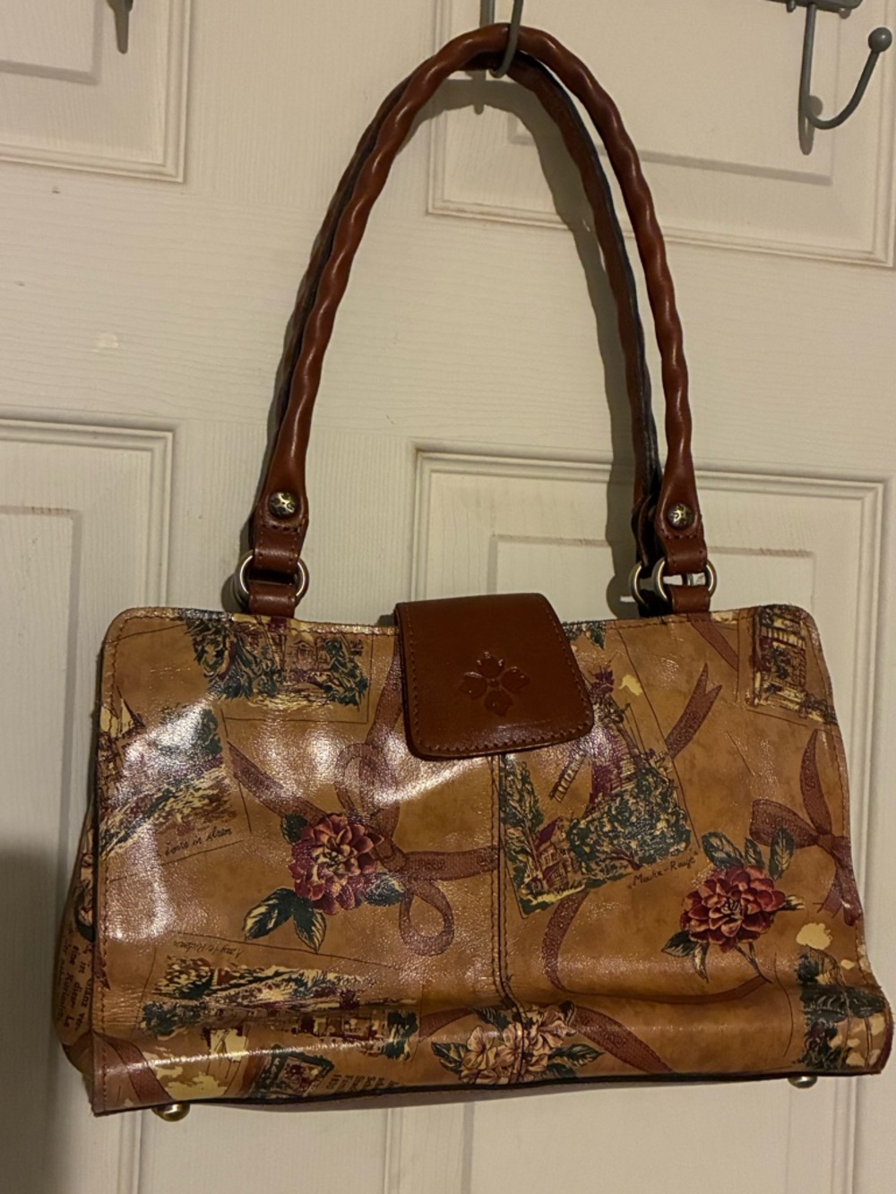Patricia Nash Tan Brown Floral-Print Shoulder Bag with Twisted Handles